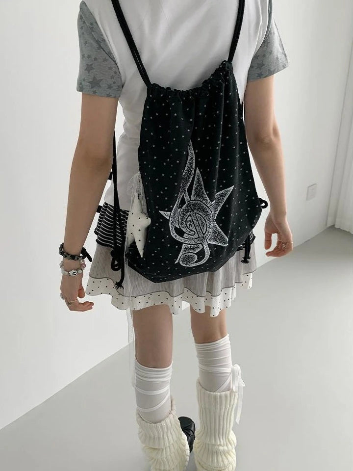 Musical Note Polka Dot Print Drawstring Backpack
