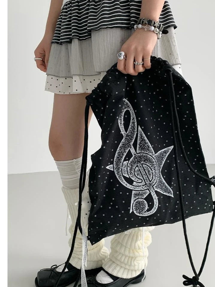 Musical Note Polka Dot Print Drawstring Backpack
