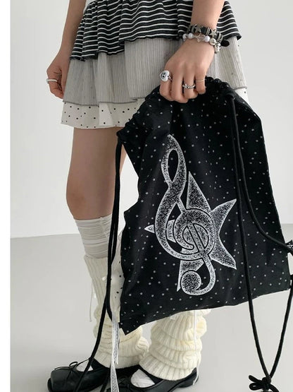Musical Note Polka Dot Print Drawstring Backpack