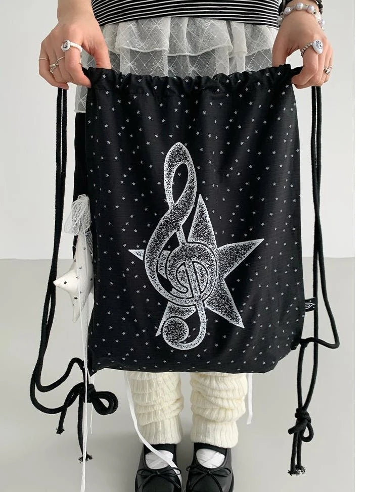 Musical Note Polka Dot Print Drawstring Backpack