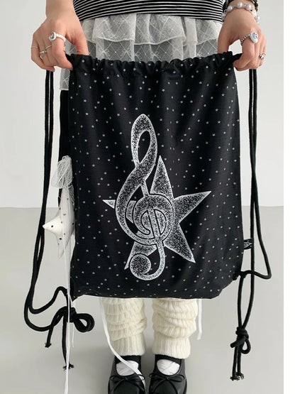 Musical Note Polka Dot Print Drawstring Backpack