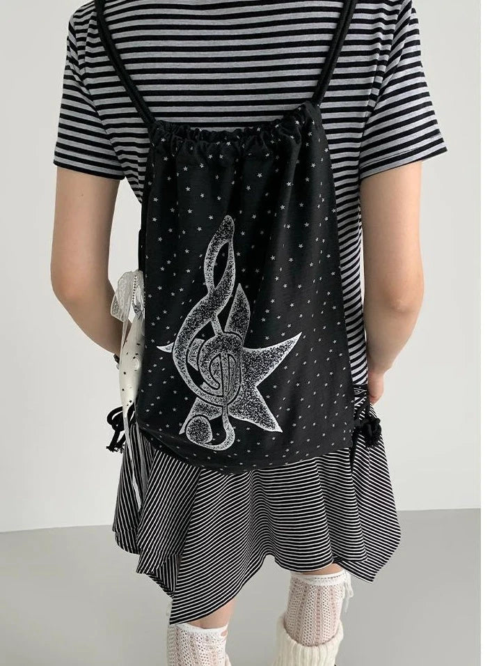 Musical Note Polka Dot Print Drawstring Backpack