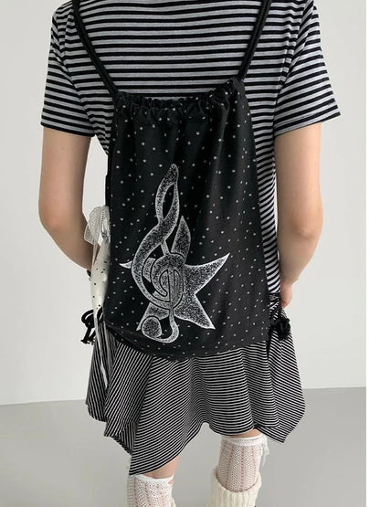 Musical Note Polka Dot Print Drawstring Backpack