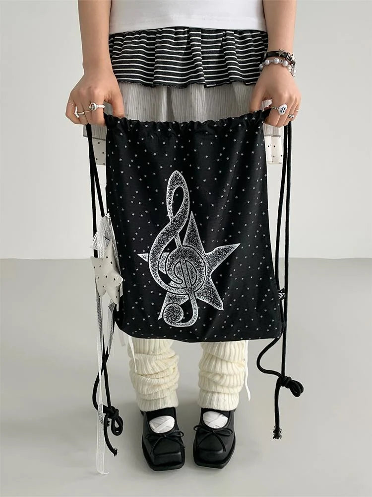 Musical Note Polka Dot Print Drawstring Backpack