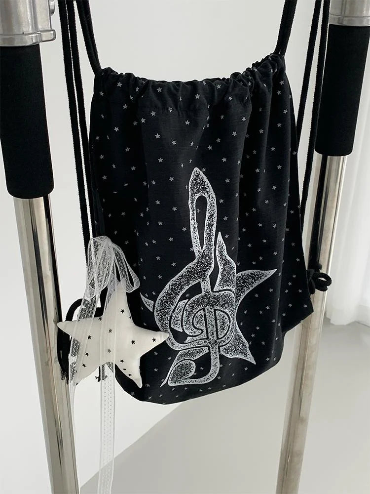Musical Note Polka Dot Print Drawstring Backpack