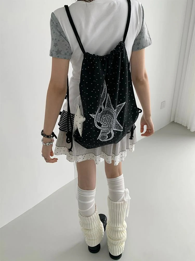 Musical Note Polka Dot Print Drawstring Backpack