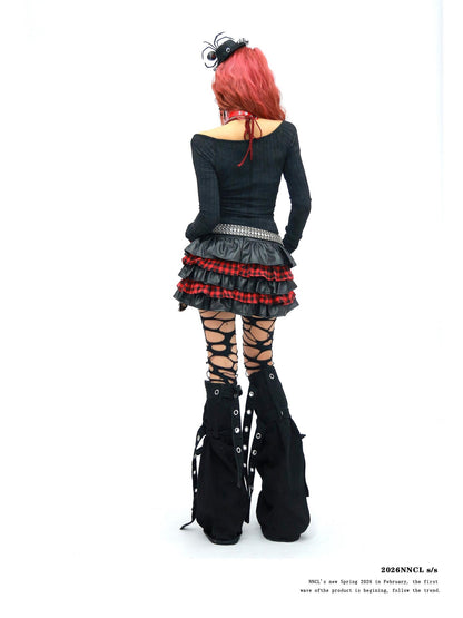 NANAICHILLI Bloodstain Gothic Skull Distressed Faux Layered Women&
