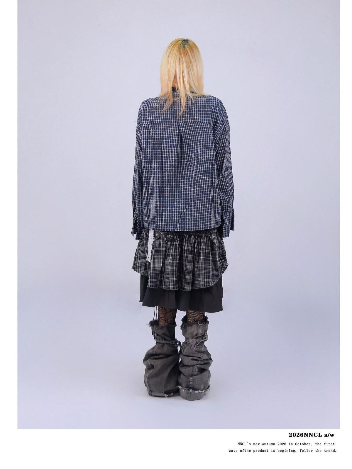 NANAICHILLI Blue Plaid Strappy Drawstring Asymmetric Loose Fit Women&