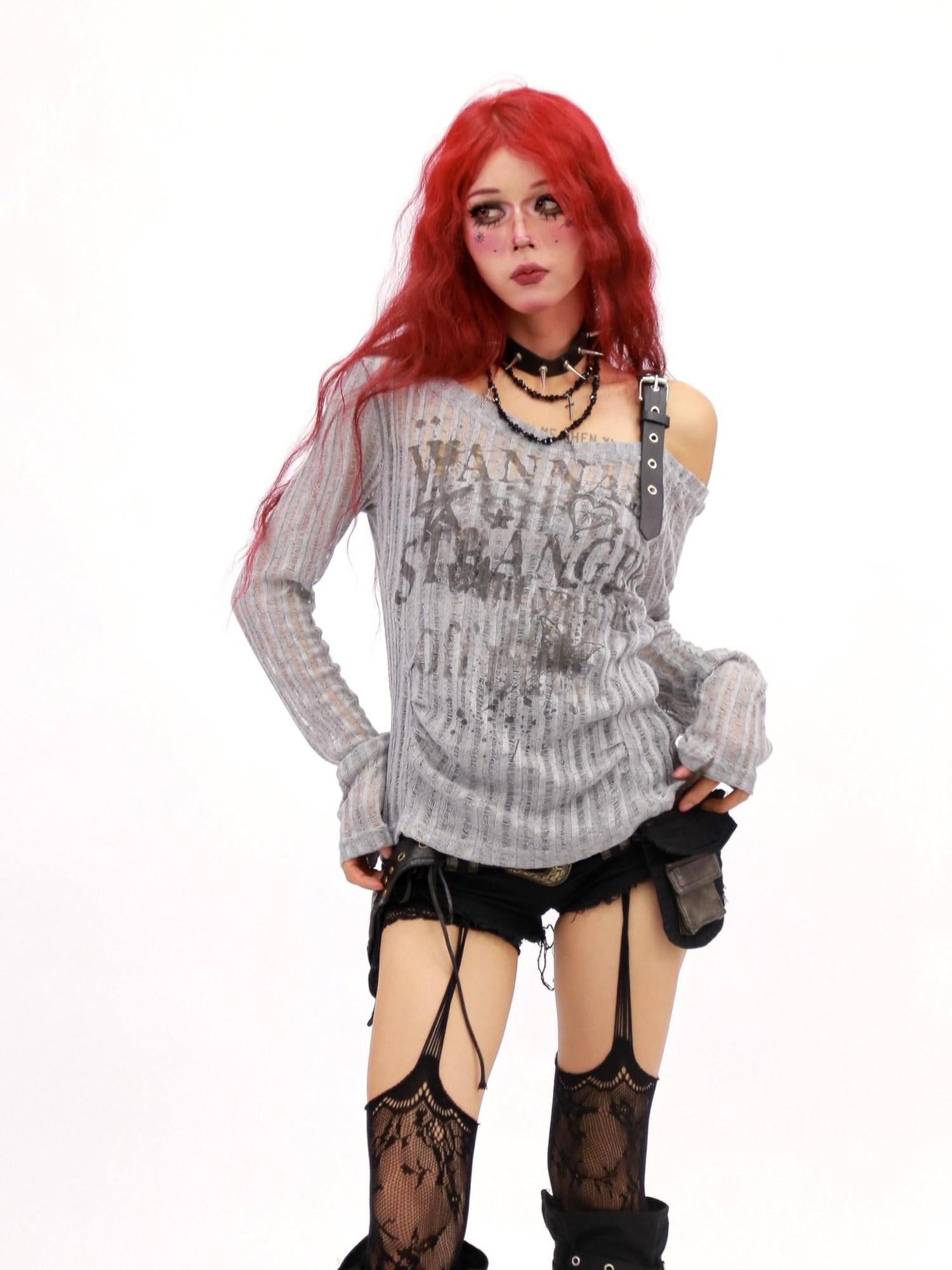 NANAICHILLI Breathable Wrinkle Free Sexy Printed Slim Fit Women Grey Long Sleeve T-Shirt