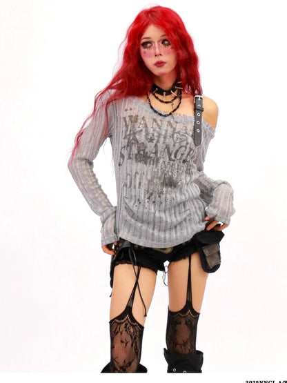 NANAICHILLI Breathable Wrinkle Free Sexy Printed Slim Fit Women Grey Long Sleeve T-Shirt