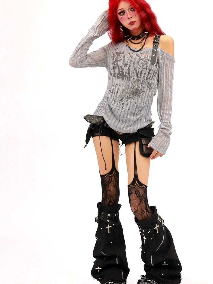 NANAICHILLI Breathable Wrinkle Free Sexy Printed Slim Fit Women Grey Long Sleeve T-Shirt