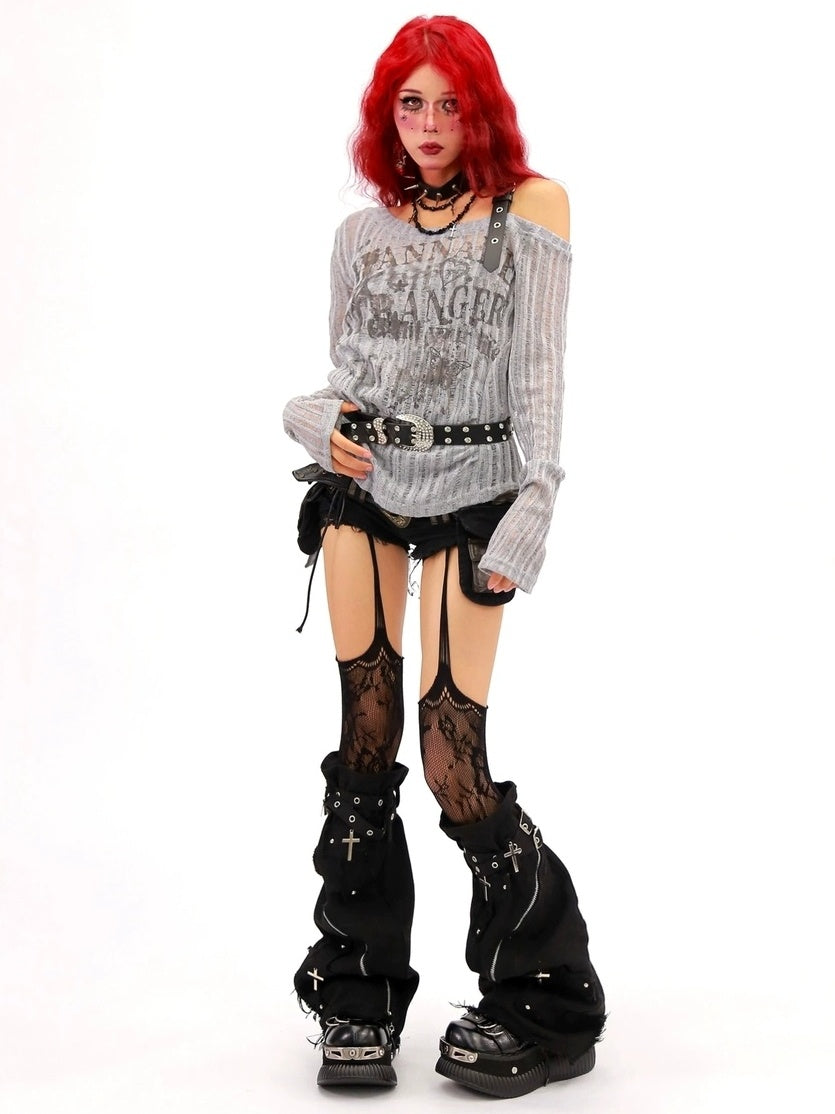 NANAICHILLI Breathable Wrinkle Free Sexy Printed Slim Fit Women Grey Long Sleeve T-Shirt