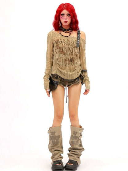 NANAICHILLI Breathable Wrinkle Free Sexy Printed Slim Fit Women Grey Long Sleeve T-Shirt