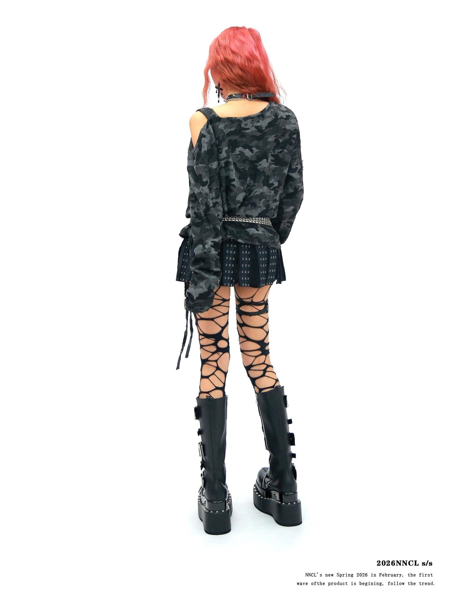 NANAICHILLI Camo Rhinestone Drawstring One Shoulder Women&