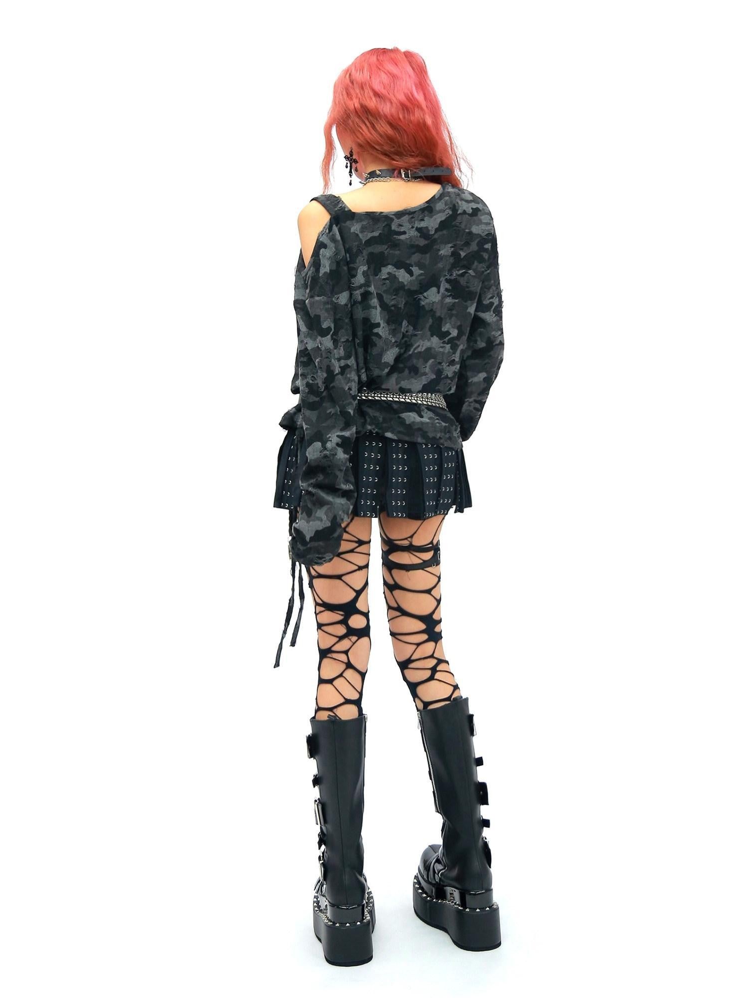 NANAICHILLI Camo Rhinestone Drawstring One Shoulder Women&
