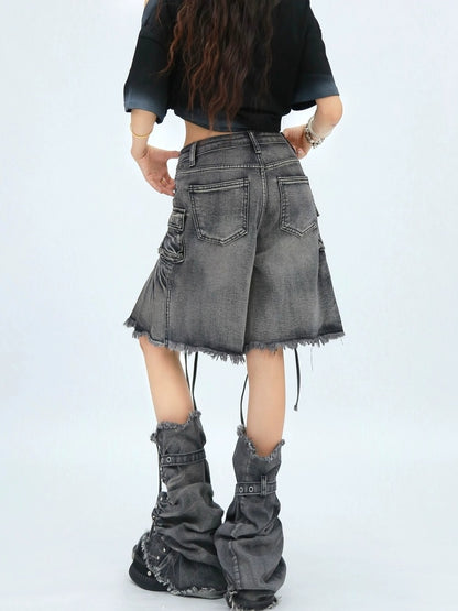 NANAICHILLI Casual Relaxed Zip Fly Wide Leg Mid Length Natural Waist Womens Blue Black Jeans