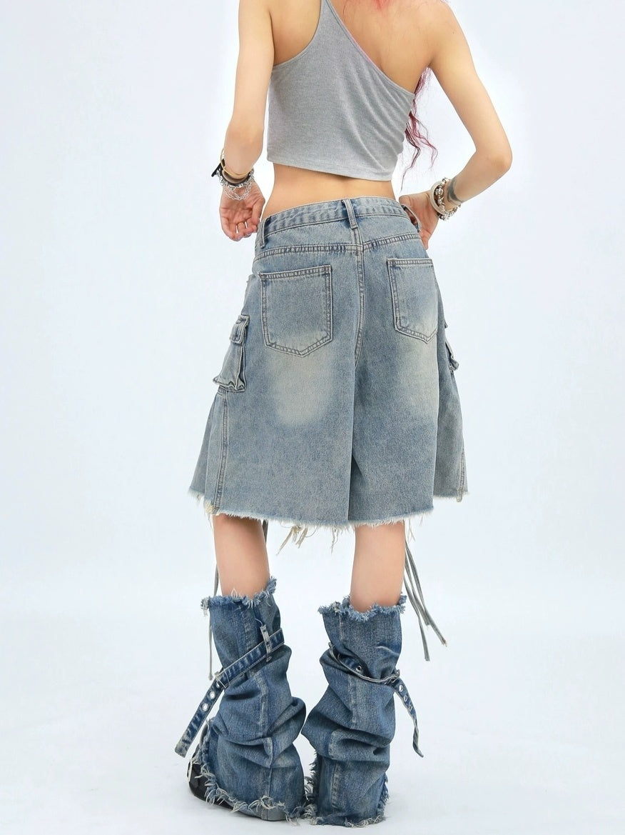 NANAICHILLI Casual Relaxed Zip Fly Wide Leg Mid Length Natural Waist Womens Blue Black Jeans