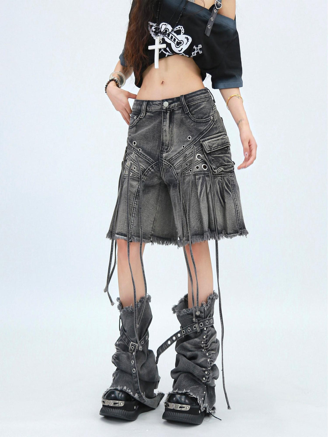 NANAICHILLI Casual Relaxed Zip Fly Wide Leg Mid Length Natural Waist Womens Blue Black Jeans