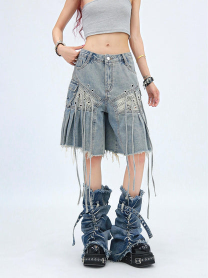 NANAICHILLI Casual Relaxed Zip Fly Wide Leg Mid Length Natural Waist Womens Blue Black Jeans