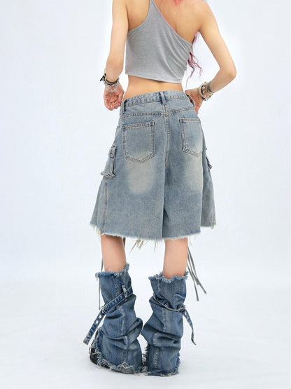 NANAICHILLI Casual Relaxed Zip Fly Wide Leg Mid Length Natural Waist Womens Blue Black Jeans