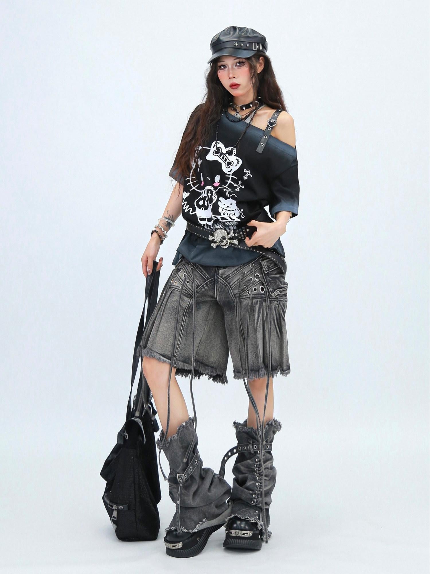 NANAICHILLI Casual Relaxed Zip Fly Wide Leg Mid Length Natural Waist Womens Blue Black Jeans