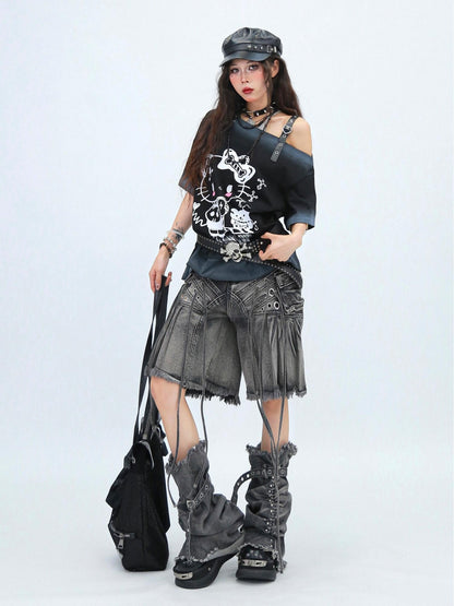 NANAICHILLI Casual Relaxed Zip Fly Wide Leg Mid Length Natural Waist Womens Blue Black Jeans