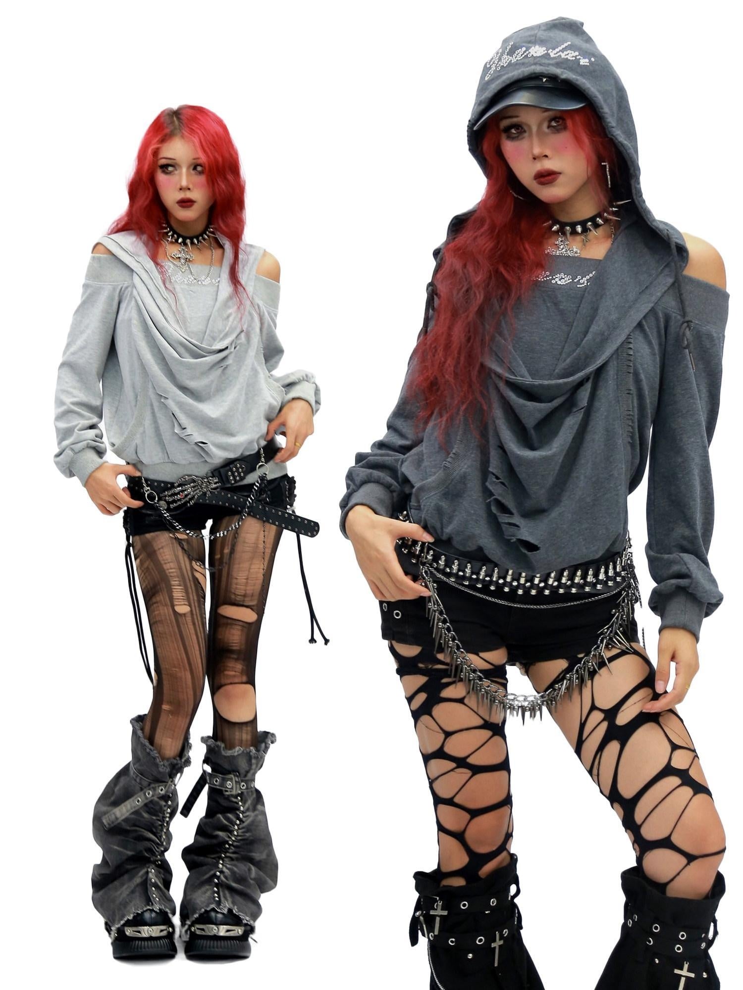 NANAICHILLI Cozy Oversized Pullover Street Style Hooded Long Sleeve Plain Gray Hoodies