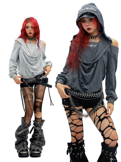 NANAICHILLI Cozy Oversized Pullover Street Style Hooded Long Sleeve Plain Gray Hoodies