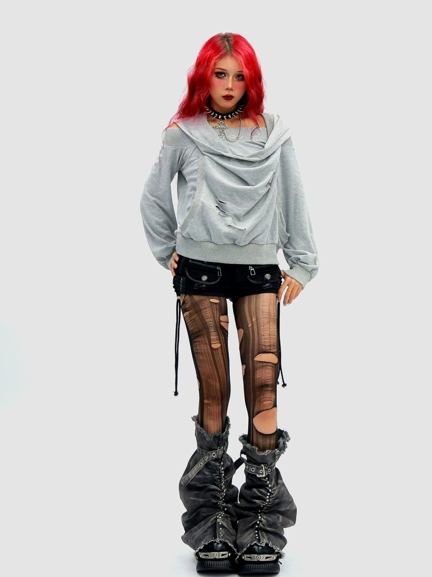 NANAICHILLI Cozy Oversized Pullover Street Style Hooded Long Sleeve Plain Gray Hoodies