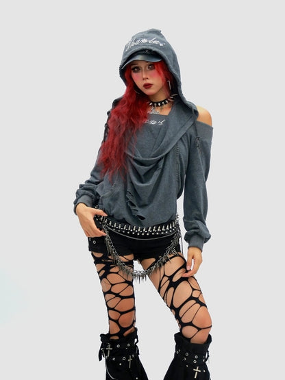 NANAICHILLI Cozy Oversized Pullover Street Style Hooded Long Sleeve Plain Gray Hoodies