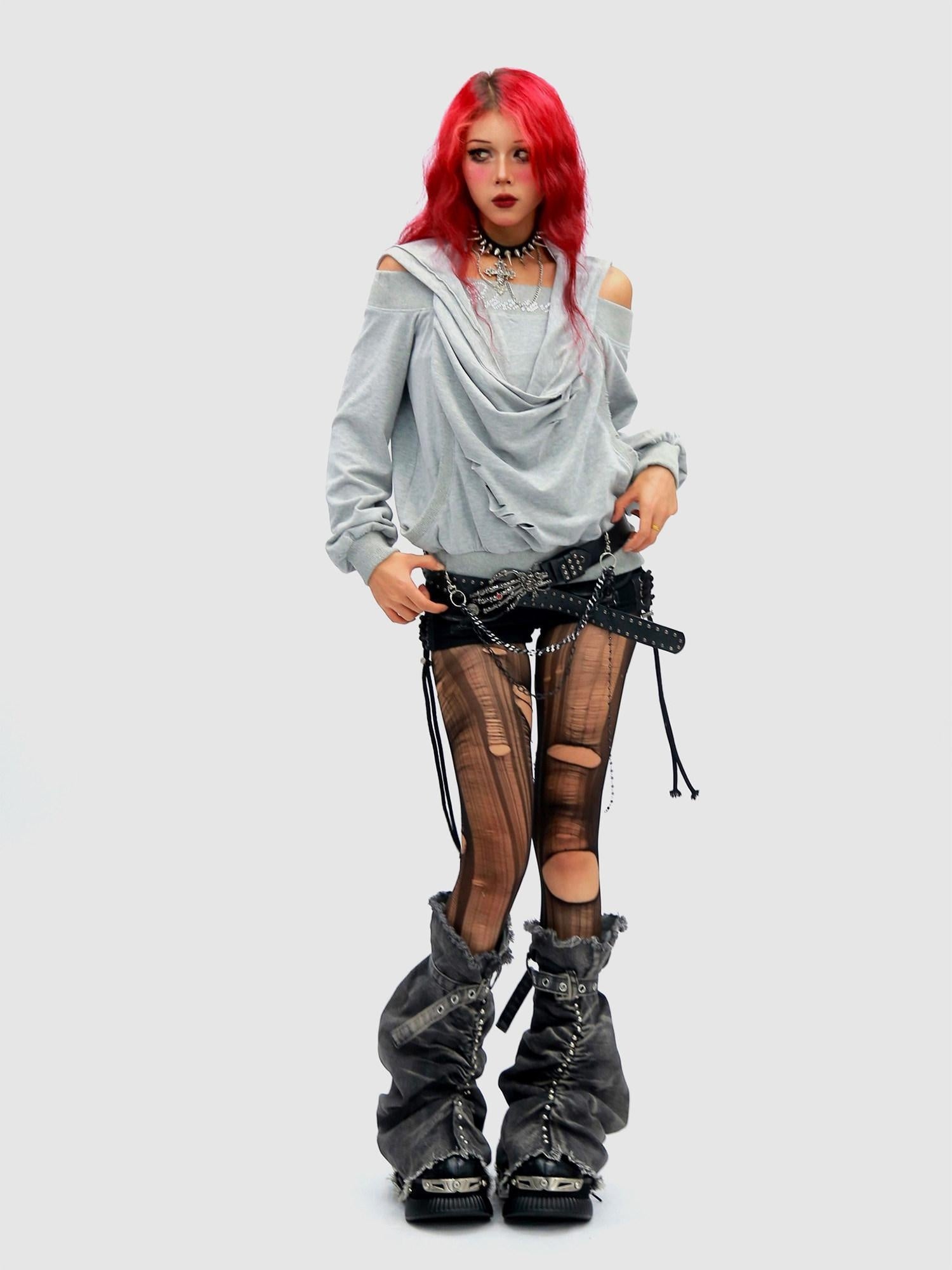 NANAICHILLI Cozy Oversized Pullover Street Style Hooded Long Sleeve Plain Gray Hoodies