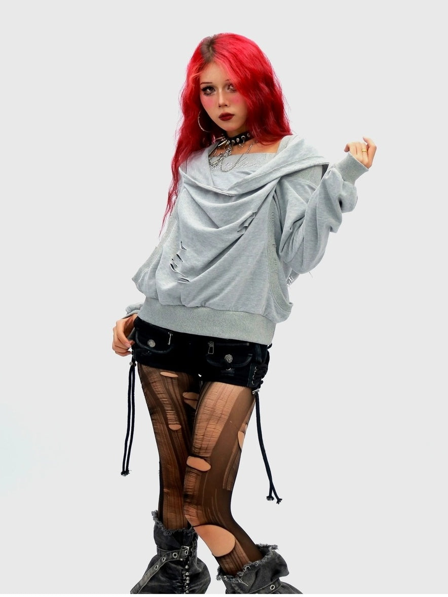 NANAICHILLI Cozy Oversized Pullover Street Style Hooded Long Sleeve Plain Gray Hoodies