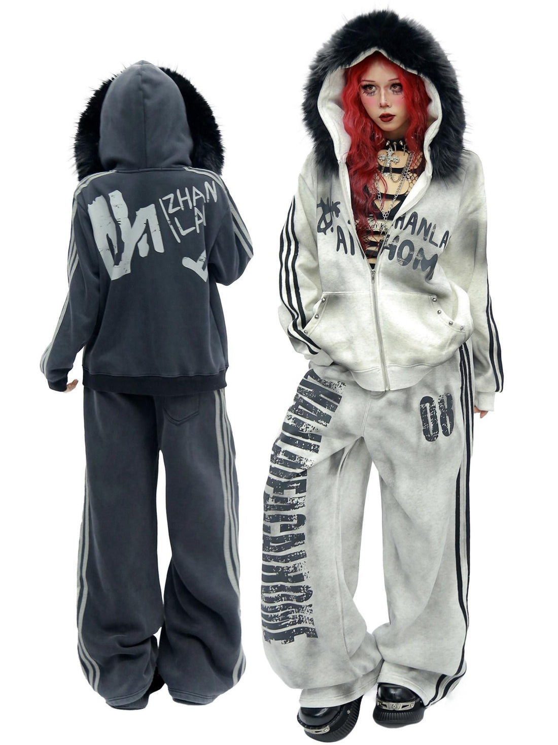 NANAICHILLI Cozy Zip Hooded Sweatshirt With Straight Leg Pants Unisex Loungewear Set