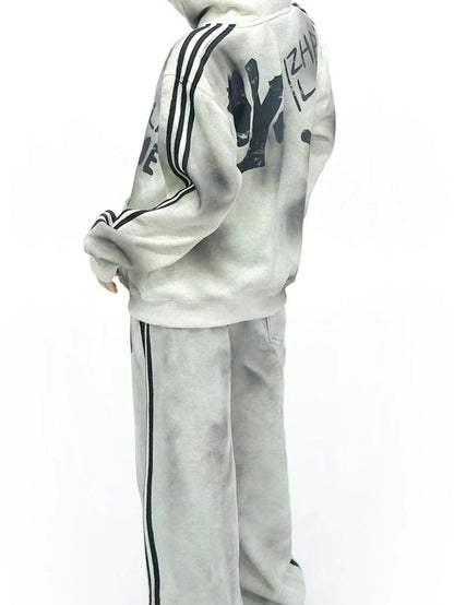 NANAICHILLI Cozy Zip Hooded Sweatshirt With Straight Leg Pants Unisex Loungewear Set