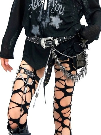 NANAICHILLI Creative Print Loose Fit Commuter Crew Neck Black White Long Sleeve T-Shirt