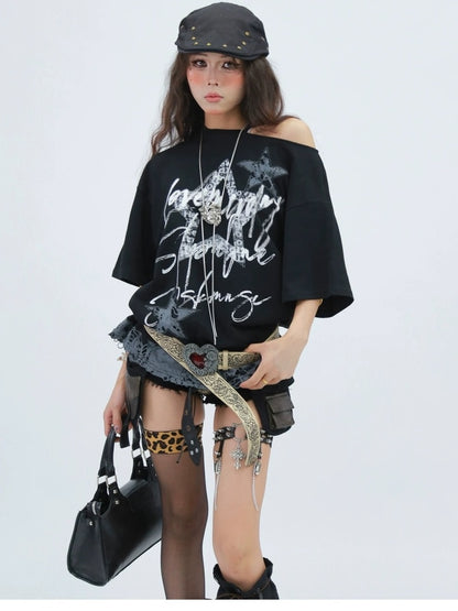 NANAICHILLI Creative Print Sexy Loose Fit Round Neck Women 100 Percent Cotton T-Shirt