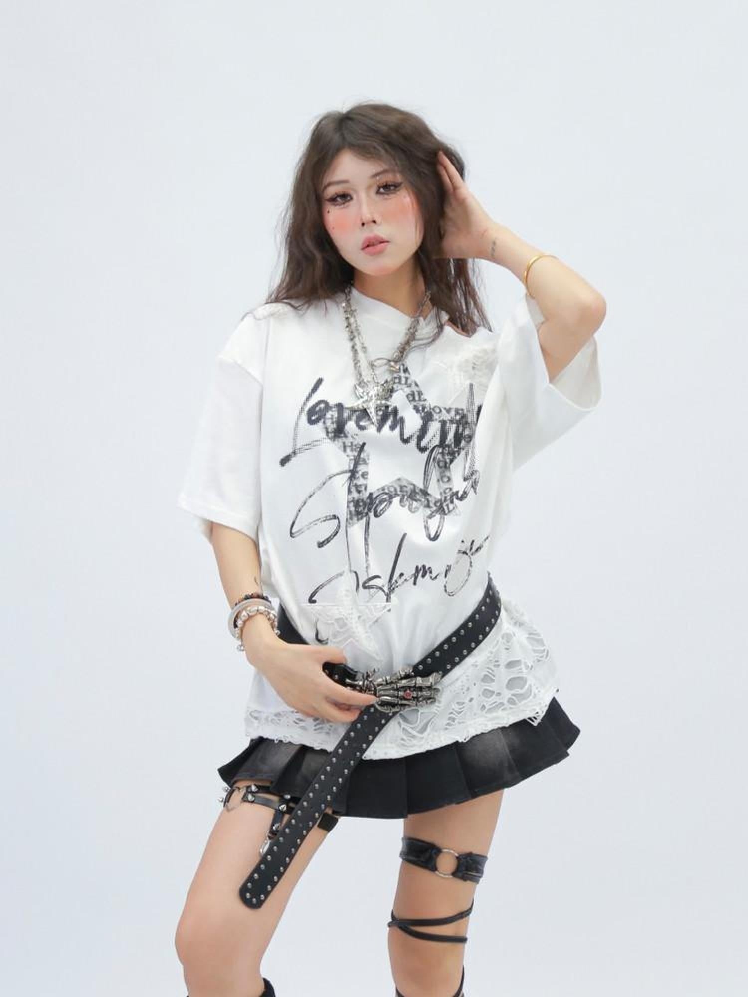 NANAICHILLI Creative Print Sexy Loose Fit Round Neck Women 100 Percent Cotton T-Shirt
