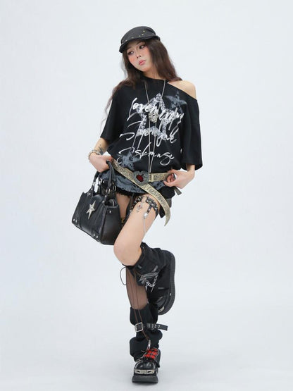 NANAICHILLI Creative Print Sexy Loose Fit Round Neck Women 100 Percent Cotton T-Shirt