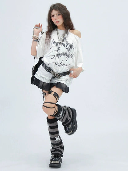 NANAICHILLI Creative Print Sexy Loose Fit Round Neck Women 100 Percent Cotton T-Shirt