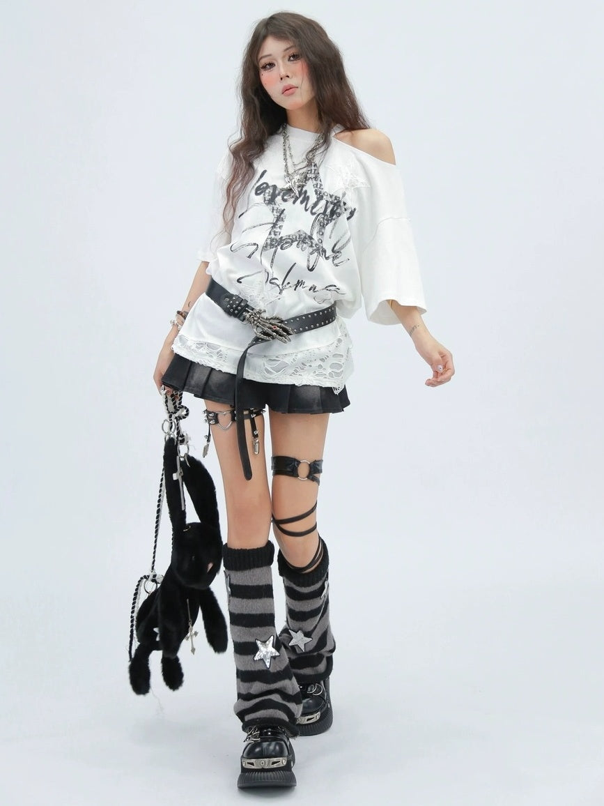 NANAICHILLI Creative Print Sexy Loose Fit Round Neck Women 100 Percent Cotton T-Shirt