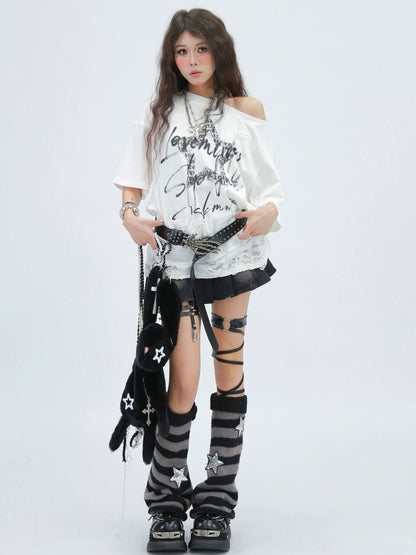 NANAICHILLI Creative Print Sexy Loose Fit Round Neck Women 100 Percent Cotton T-Shirt