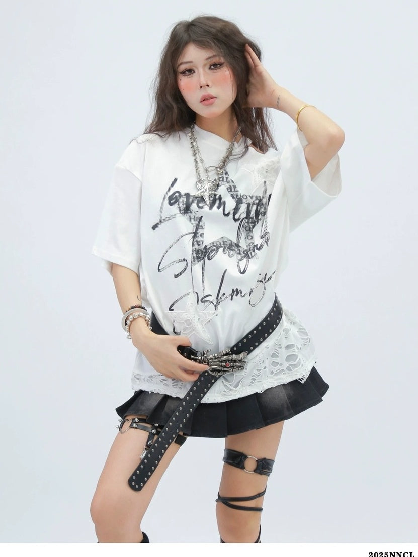 NANAICHILLI Creative Print Sexy Loose Fit Round Neck Women 100 Percent Cotton T-Shirt