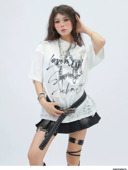 NANAICHILLI Creative Print Sexy Loose Fit Round Neck Women 100 Percent Cotton T-Shirt