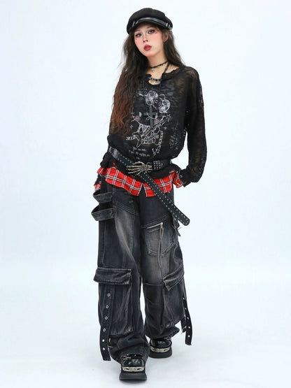 NANAICHILLI Cute Cartoon Anime Print Crew Neck Loose Fit Commuter Casual Long Sleeve T-Shirt