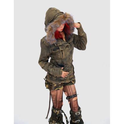 NANAICHILLI_Detachable_Fur_Hood_Cotton_Street_Cinched_Waist_Patch_Pockets_Utility_Jacket_MISSTT