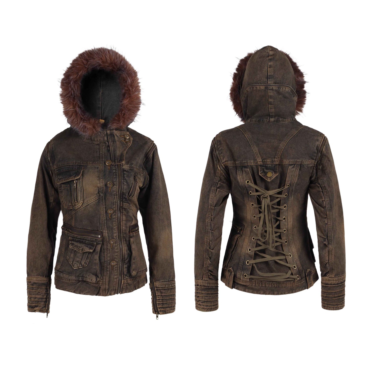 NANAICHILLI_Detachable_Fur_Hood_Cotton_Street_Cinched_Waist_Patch_Pockets_Utility_Jacket_MISSTT