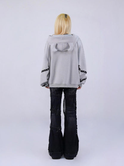 NANAICHILLI Devil Horn Leopard Print Patchwork Loose Fit Women&