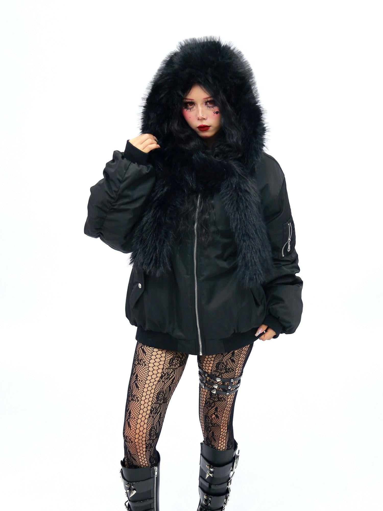 NANAICHILLI Faux Fur Scarf Collar Detachable Hood Windproof Loose Women&