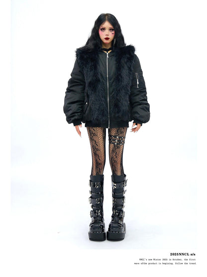 NANAICHILLI Faux Fur Scarf Collar Detachable Hood Windproof Loose Women&