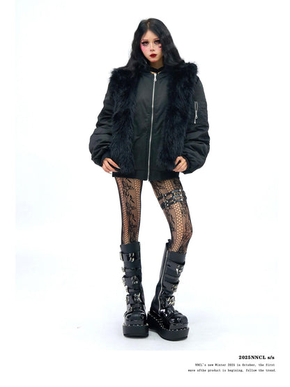 NANAICHILLI Faux Fur Scarf Collar Detachable Hood Windproof Loose Women&
